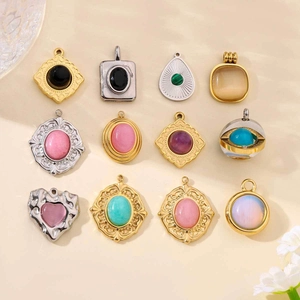 French style natural stone heart and rhombus pendants in gold and silver plating