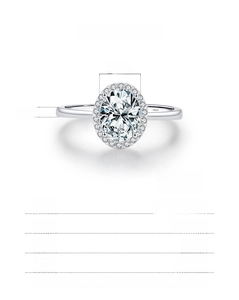 Detailed size specifications of S925 sterling silver halo ring with oval cubic zirconia