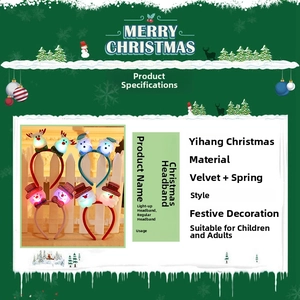 Detailed view of LED Christmas headband set featuring festive reindeer and snowman designs