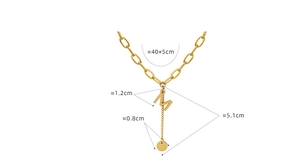 Detailed dimensions of gold titanium steel M letter tassel necklace with coin pendant