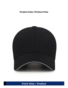Vue de face de la casquette de baseball noire avec tissu durable et visière incurvée