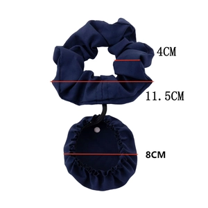 Detail showing dimensions of deep blue scrunchie and drink cover set for safety