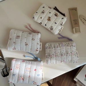 Quilted Cotton Mini Coin Purse Zipper Small Makeup Bag Cartoon Animal Floral Pattern Portable Korean Style
