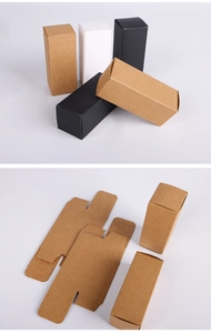 Flat-lay and assembled view of white, black, and kraft paper packaging boxes for lipstick