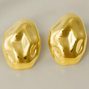 Minimalist 18k gold plated 304 stainless steel stud earrings with irregular liquid metal design