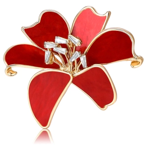 Elegant Lily Flower Rhinestone Brooch Alloy Enamel Pins For Women Wedding Banquet Party Suits Cardigan Accessory