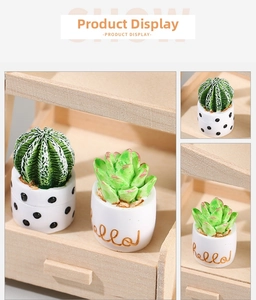 Miniature resin cactus and succulent pots with hello text for desktop decoration