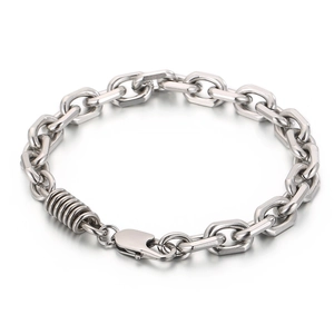 Men's minimalist stainless steel hexagonal link chain bracelet with spring detail