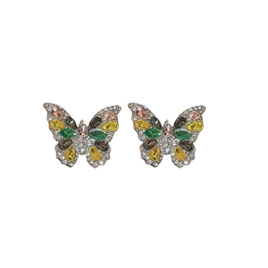 Sparkling butterfly water drop earrings with vibrant multi-colored crystal rhinestones