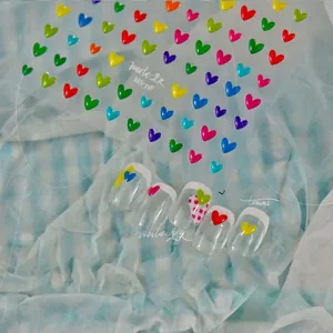 Colorful 3D heart nail art stickers set with MS-338 embossed designs for manicures