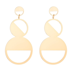 Minimalist gold-tone layered geometric round earrings with hollow and solid disk design