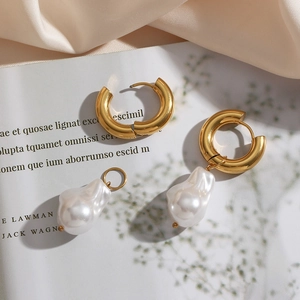 Baroque irregular pearl drop earrings in 18K gold plated stainless steel hoops