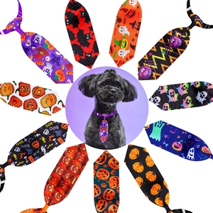 Halloween pet neckties with pumpkin and bat patterns for dogs, adjustable buckle style