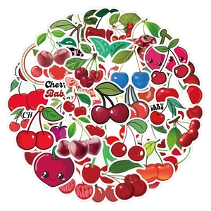 Set di 60 adesivi impermeabili a tema ciliegia per decorare laptop e valigie