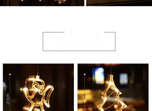 Detail showing dimensions of angel and Christmas tree LED window lights with warm glow