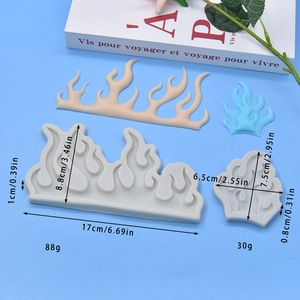 Flame shaped silicone molds for DIY baking cakes with size and weight dimensions