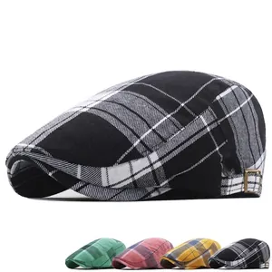 Vintage colorful plaid newsboy cap with adjustable side buckle and multiple color options