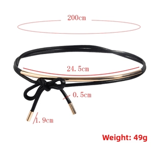 Detailed view of black knotted punk belt with gold metal tubes and 200cm total length