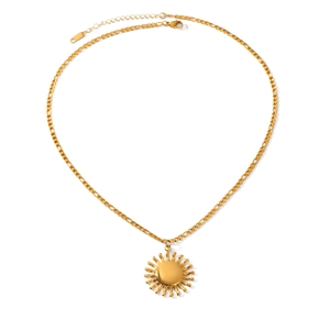 Collier chaîne Figaro en acier inoxydable plaqué or 18 carats avec pendentif soleil