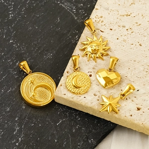Golden stainless steel celestial charms set featuring sun moon and star pendants