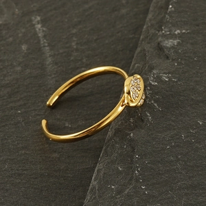 18K gold plated stainless steel adjustable planet ring with sparkling cubic zirconia