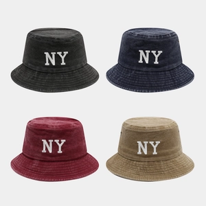 Washed Cotton Bucket Hat Letter Embroidery Sun Protection Outdoor Casual Fishing Cap Unisex