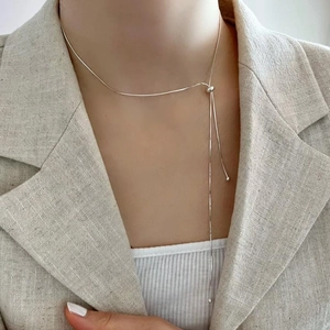 925 Sterling Silver Y Necklace For Women Minimalist Adjustable Slider Snake Bone Chain Elegant Jewelry
