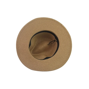 Detail of sun straw hat interior showing woven texture and adjustable sweatband