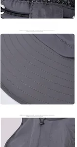 Detail of outdoor sun hat with wide brim, breathable mesh, and protective neck shawl