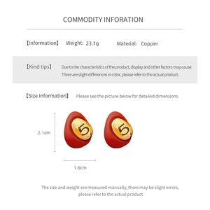 Macro info chart of 23.1g gold-plated red drip oil earrings with number 5 and size details