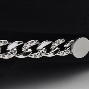 Silver chain strap beret hat with rhinestones and cuban link metal decoration