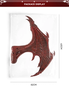 Detailed view of dragon wings cosplay prop with 63cm by 42cm dimensions and scale texture