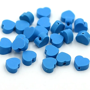 Blue heart-shaped polymer clay spacer beads with holes for DIY jewelry making