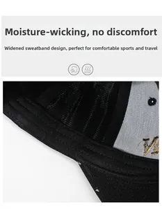 Detail of the widened sweatband and breathable mesh lining on the black baseball cap