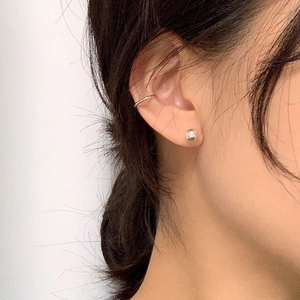 Minimalist 925 sterling silver gold ball stud earrings and sleek ear cuff set for women