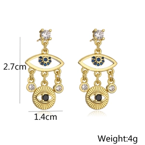 Detailed dimensions of 18K gold evil eye earrings with zircon, 2.7cm height and 1.4cm width