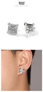 Detailed view of square micro-pave cubic zirconia earrings with dragon claw design