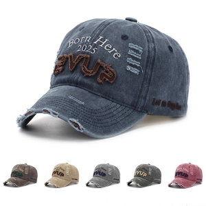 Casquette De Baseball En Coton Lavé Vieilli Vintage Broderie Lettres 3D Bord Effiloché Protection Solaire Style Urbain