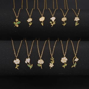 Edelstahl 12 Geburtsmonatsblumen Anhänger Halskette Gold Silber Emaille Blumen Halskette Für Damen Mode Schmuck Geschenk
