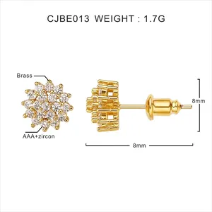 Technical detail of 8mm flower stud earrings with AAA+ zircon and brass material specs