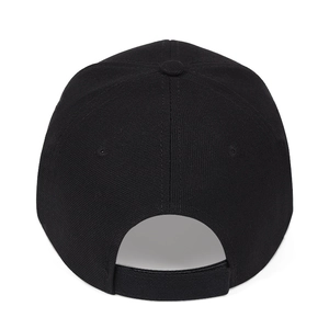 Rückansicht der schwarzen Baumwoll-Baseballkappe mit Klettverschluss und Sechs-Panel-Design