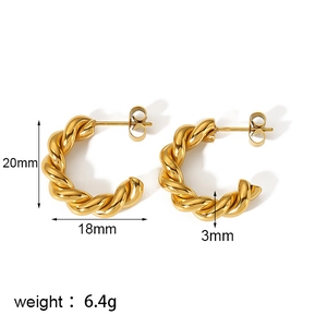 Orecchini a cerchio ritorto a C in acciaio inossidabile placcato oro 18K 20x18mm