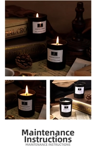 Detail of minimalist black glass jars for scented candles in a vintage study setting