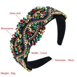 Detailed size map of Baroque rhinestone headband showing 5.5cm width and 38cm circumference