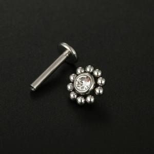 316L stainless steel flower labret stud with crystal zircon for cartilage piercing