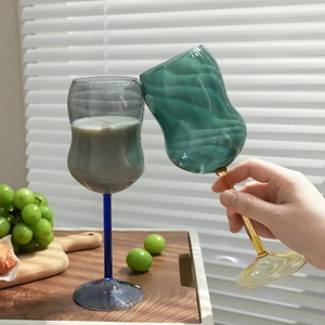 High Borosilicate Glass Goblet Heat Resistant Wave Pattern Contrast Color Stem Artistic Wine Glass Modern Drinkware