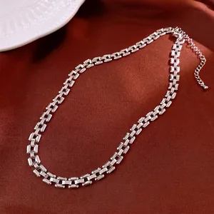 Titanium Steel Rectangular Chain Link Necklace Minimalist Geometric Choker Clavicle Chain Industrial Style For Women