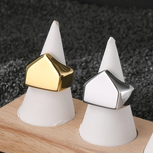 Geometric Pentagonal Signet Ring For Men Stainless Steel Polished Gold Silver Tone Punk Minimalist Band Jewelry