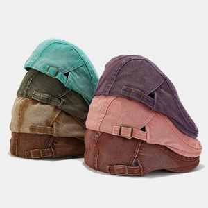Vintage Washed Cotton Denim Flat Cap Adjustable Retro British Style Ivy Newsboy Hat Distressed For Men Women