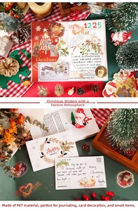 Détail macro d'autocollants de Noël en PET imperméables pour décoration de scrapbooking DIY